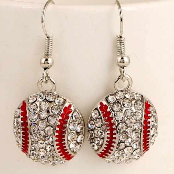 NEW! SPARKLING Rhinestone BASEBALL Dangle Earrings - CHARMING SPORTS TEAM FANS - Picture 2 of 4